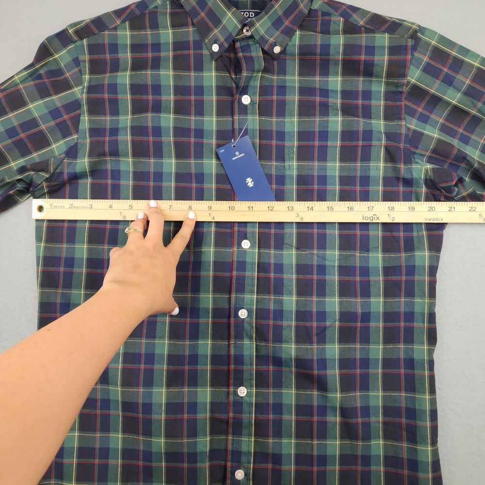 IZOD Shirt Mens Small Green Plaid Long Sleeve Button Down Holiday Stretch NWT - Picture 7 of 11